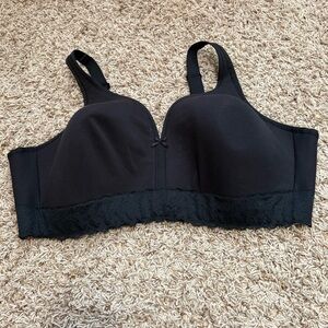 Cacique Black Lace Accent Full Coverage Wireless Bra size 46DD